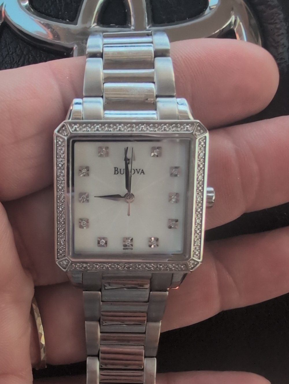 Bulova Silver-Tone Square Crystal Accent Women's Watch with White Dial